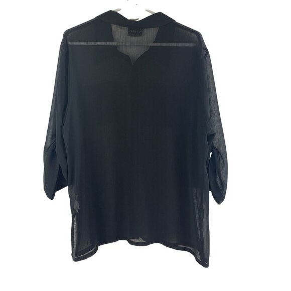 Lot of 2 Linea by Louis Dell O'lio Chiffon Button Front Blouses Pink Black Sz XL - Picture 5 of 9